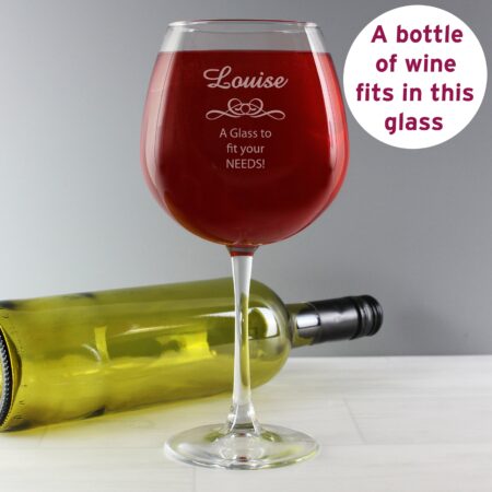 Personalised Decorative Bottle of Wine Glass: 4 - Wine Glasses By Gift Moments
