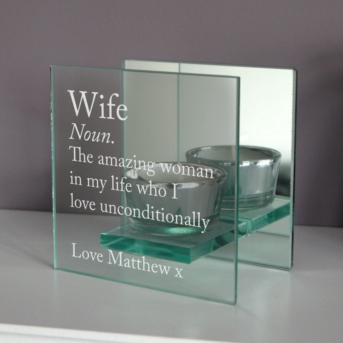 Personalised Definition Mirrored Glass Tea Light Candle Holder: 3 - Candle Holders By Gift Moments