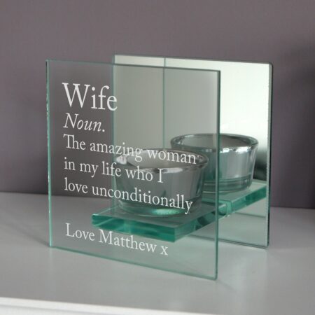 Personalised Definition Mirrored Glass Tea Light Candle Holder: 3 - Candle Holders By Gift Moments