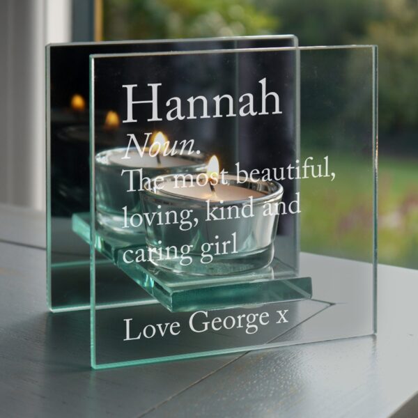 Personalised Definition Mirrored Glass Tea Light Candle Holder: 2 - Candle Holders By Gift Moments