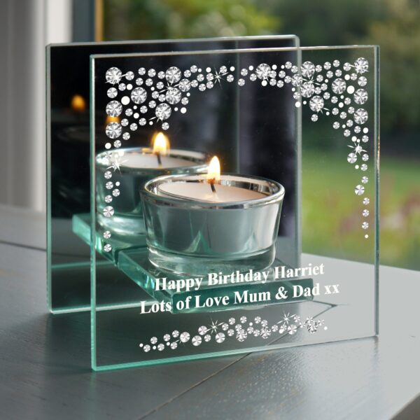 Personalised Diamante Effect Mirrored Glass Tea Light Candle Holder: 1 - Candle Holders By Gift Moments