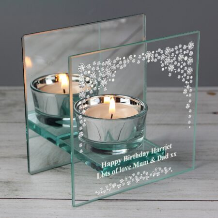 Personalised Diamante Effect Mirrored Glass Tea Light Candle Holder: 3 - Candle Holders By Gift Moments