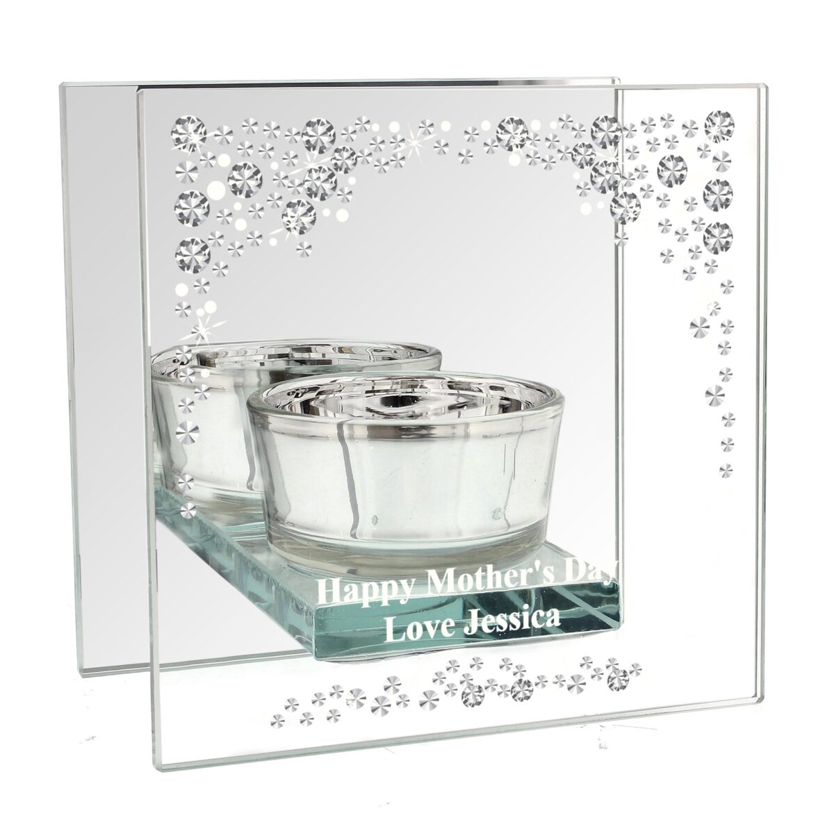Personalised Diamante Effect Mirrored Glass Tea Light Candle Holder: 5 - Candle Holders By Gift Moments