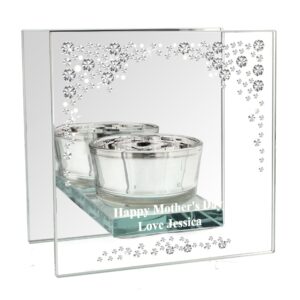 Personalised Diamante Effect Mirrored Glass Tea Light Candle Holder: 5 - Candle Holders By Gift Moments