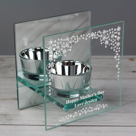 Personalised Diamante Effect Mirrored Glass Tea Light Candle Holder: 2 - Candle Holders By Gift Moments