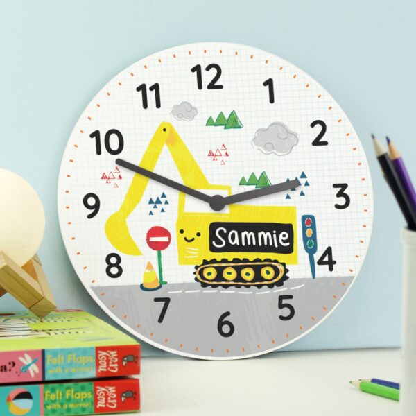 Personalised Digger Bedroom Clock: 2 - Clocks By Gift Moments