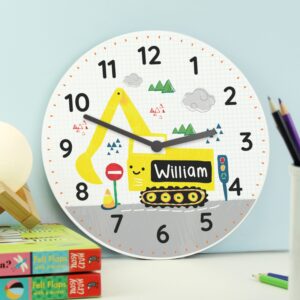 Personalised Digger Bedroom Clock: 3 - Clocks By Gift Moments