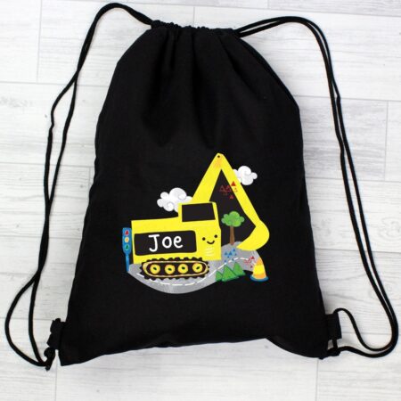 Personalised Digger Black Kit Bag: 2 - Kids Bags By Gift Moments