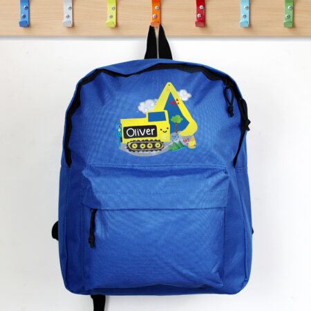 Personalised Digger Blue Backpack: 3 - Kids Bags By Gift Moments