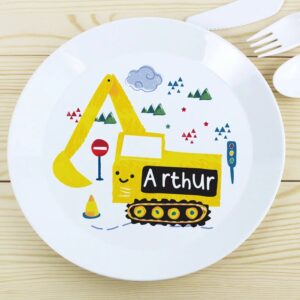 Personalised Digger Plastic Plate: 1 - Tableware By Gift Moments
