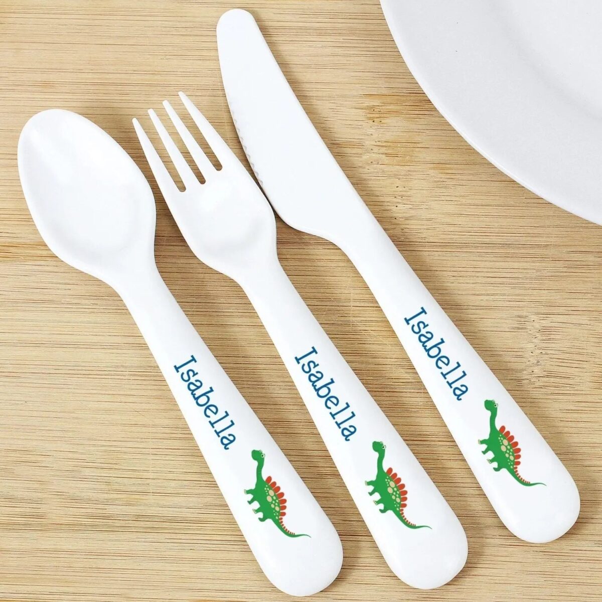 Personalised Dinosaur 3 Piece Plastic Cutlery Set: 2 - Cutlery Sets By Gift Moments