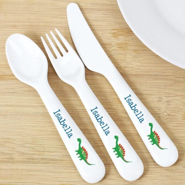 Personalised Dinosaur 3 Piece Plastic Cutlery Set: 2 - Cutlery Sets By Gift Moments
