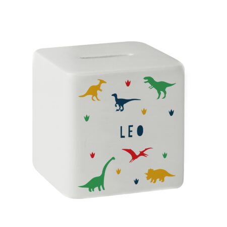 Personalised Dinosaur Ceramic Square Money Box: 5 - Money Boxes By Gift Moments