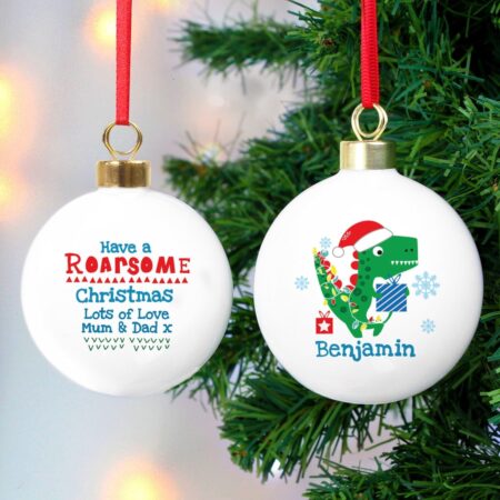 Personalised Dinosaur ’Have a Roarsome Christmas’ Bauble: 1 - Christmas Baubles By Gift Moments