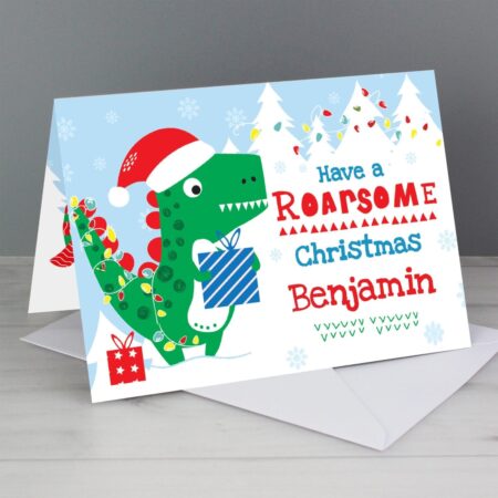 Personalised Dinosaur ’Have a Roarsome Christmas’ Card: 1 - Greeting Cards By Gift Moments
