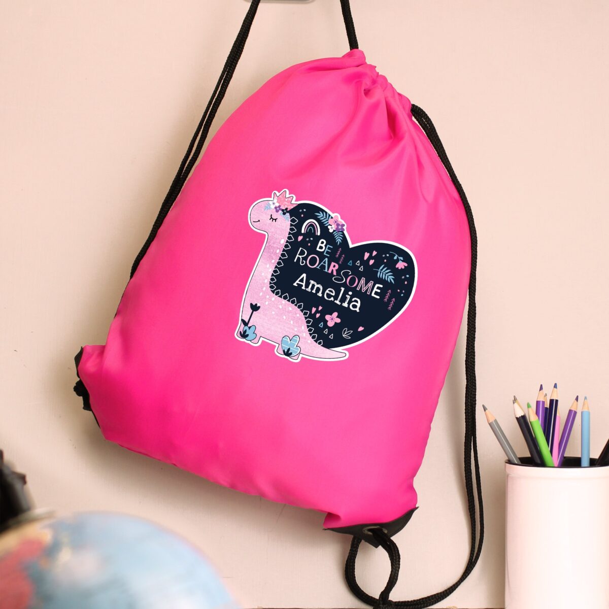 Personalised Dinosaur Pink Kit Bag: 3 - Kids Bags By Gift Moments