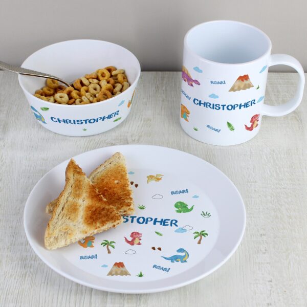 Personalised Dinosaur Plastic Breakfast Set: 2 - Tableware By Gift Moments