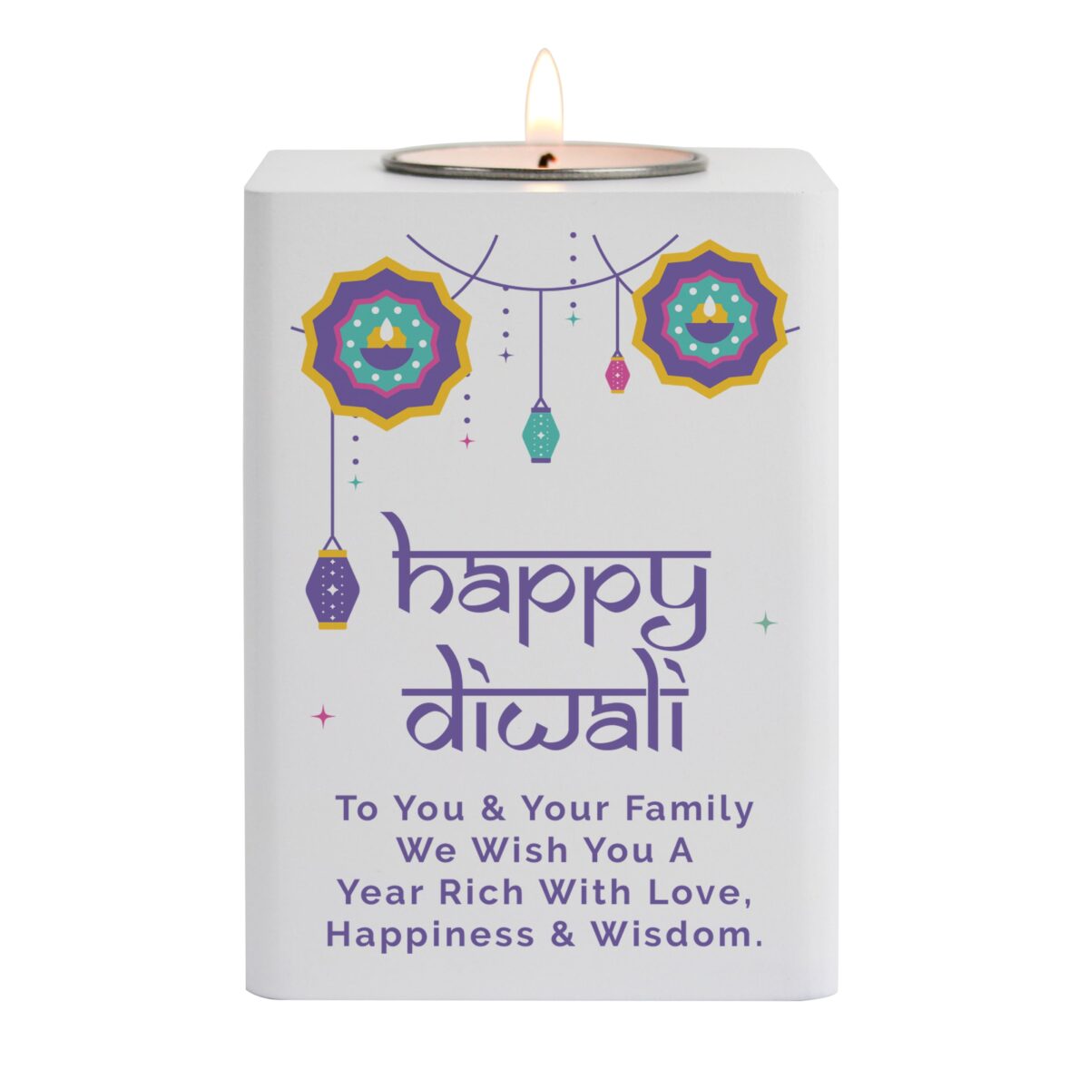 Personalised Diwali Wooden Tealight Holder: 5 - Candle Holders By Gift Moments