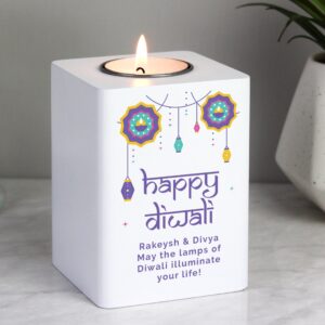 Personalised Diwali Wooden Tealight Holder: 3 - Candle Holders By Gift Moments