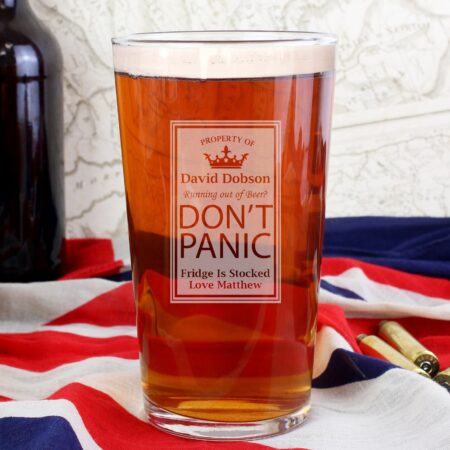 Personalised Don’t Panic Pint Glass: 1 - Beer Glasses By Gift Moments