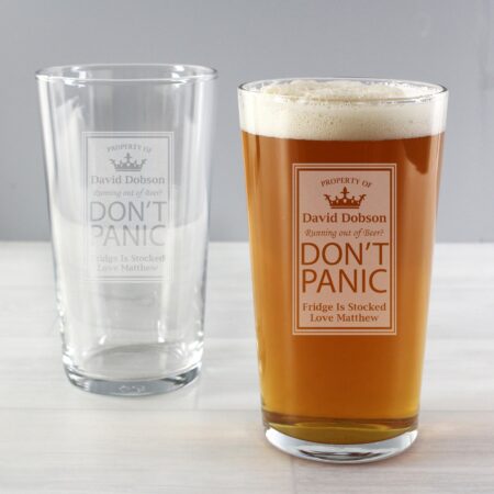 Personalised Don’t Panic Pint Glass: 2 - Beer Glasses By Gift Moments
