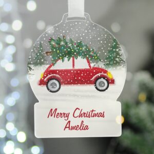Personalised Driving Home For Christmas Acrylic Snow globe Decoration: 2 - Christmas Decorations By Gift Moments