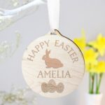 Personalised Easter Bunny Round Wooden Decoration: 1 - Decorations By Gift Moments