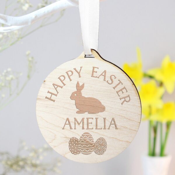 Personalised Easter Bunny Round Wooden Decoration: 1 - Decorations By Gift Moments
