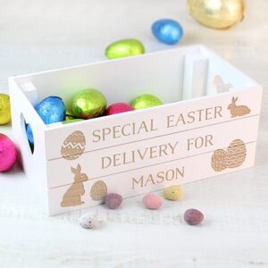 Personalised Easter Bunny Small Wooden Crate: 2 - Storage By Gift Moments