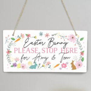 Personalised Easter Bunny Stop Here Wooden Sign: 3 - Signs & Plaques By Gift Moments