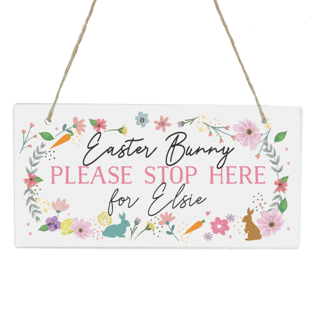 Personalised Easter Bunny Stop Here Wooden Sign: 4 - Signs & Plaques By Gift Moments