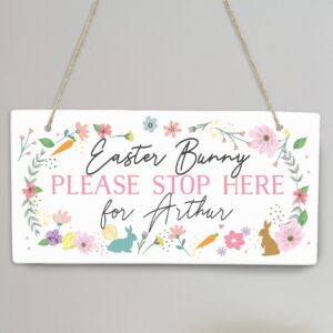 Personalised Easter Bunny Stop Here Wooden Sign: 2 - Signs & Plaques By Gift Moments