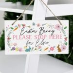 Personalised Easter Bunny Stop Here Wooden Sign: 1 - Signs & Plaques By Gift Moments