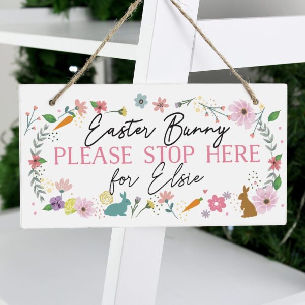 Personalised Easter Bunny Stop Here Wooden Sign: 1 - Signs & Plaques By Gift Moments