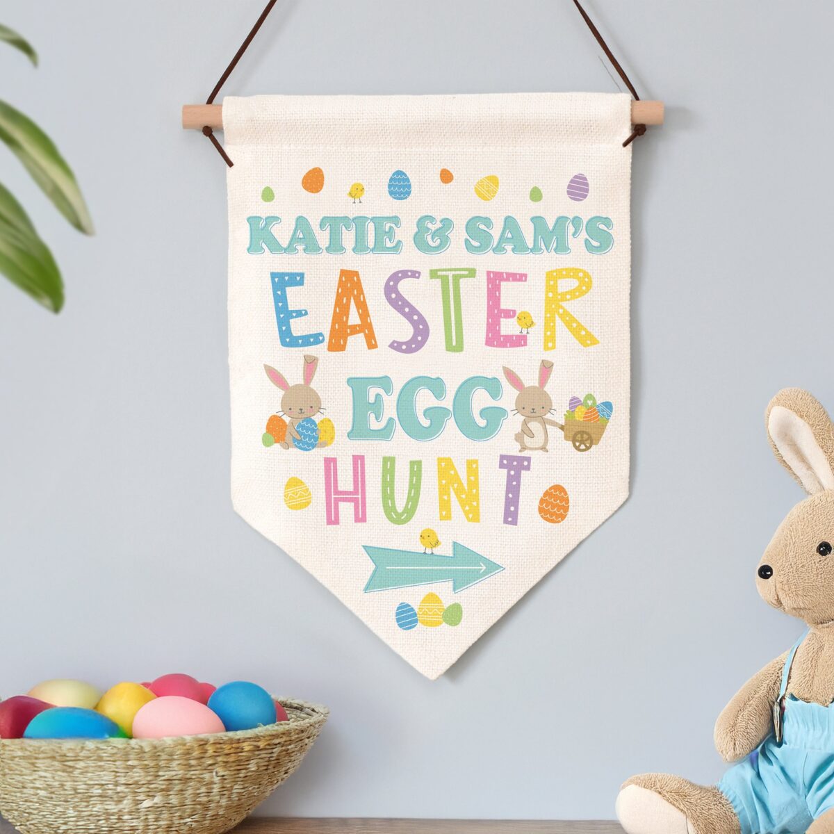 Personalised easter egg hunt hanging sign
