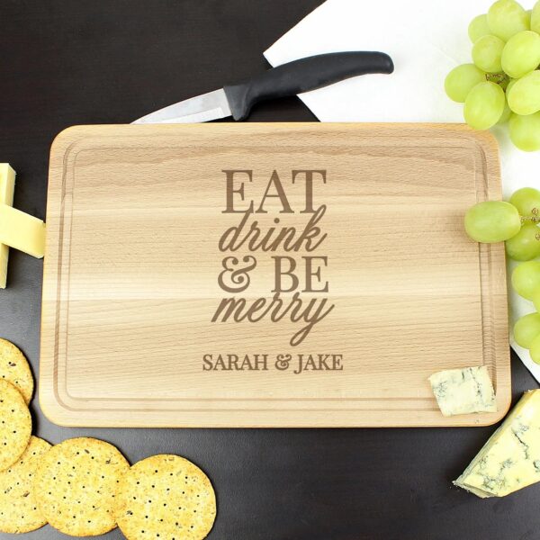 Personalised Eat Drink & Be Merry Rectangular Chopping Board: 2 - Chopping Boards By Gift Moments