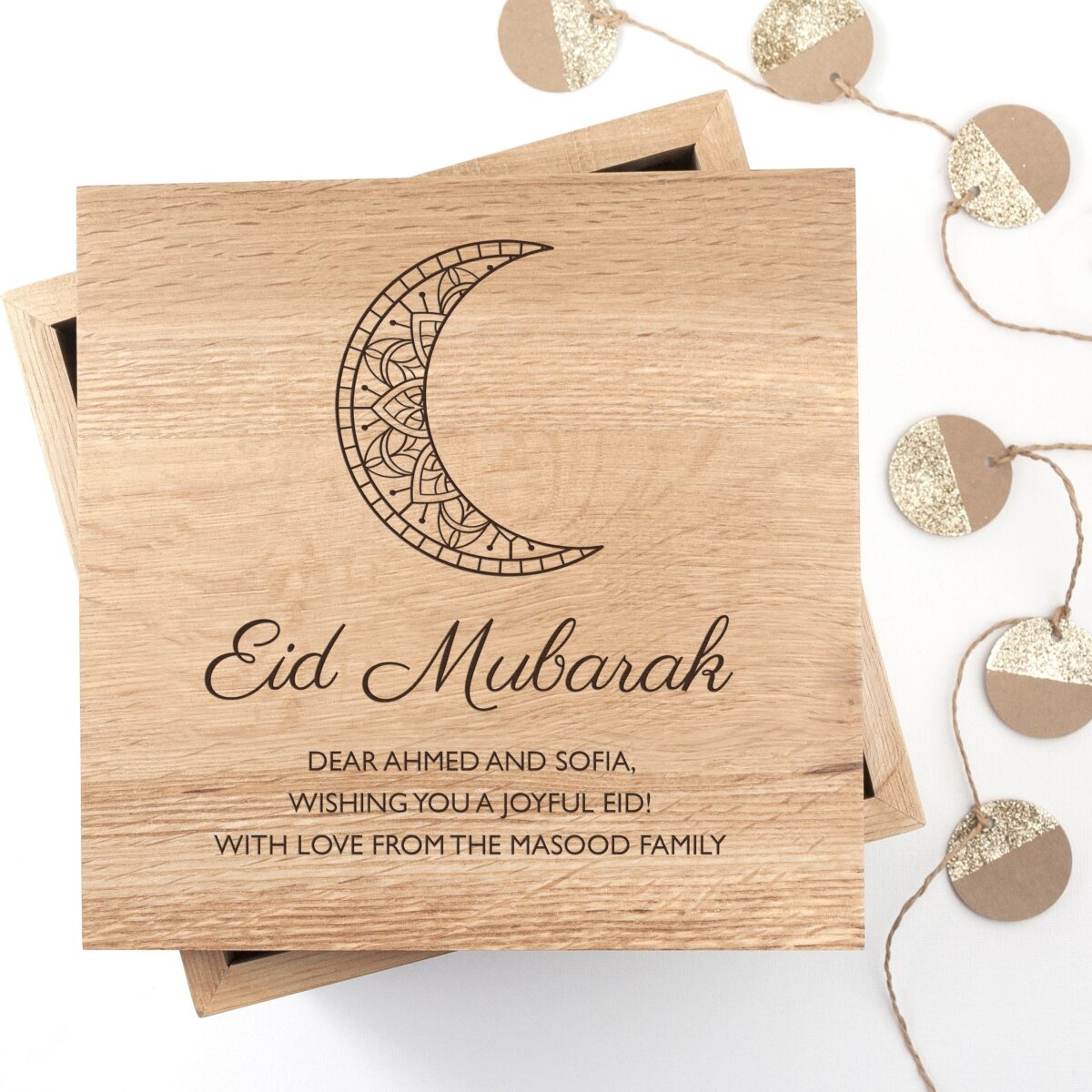 Personalised Eid Mubarak Oak Photo Cube: 2 - Photo Cubes By Gift Moments