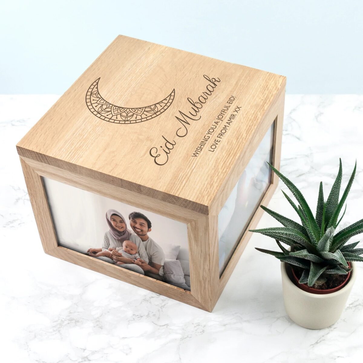 Personalised Eid Mubarak Oak Photo Cube: 4 - Photo Cubes By Gift Moments