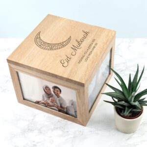 Personalised Eid Mubarak Oak Photo Cube: 4 - Photo Cubes By Gift Moments