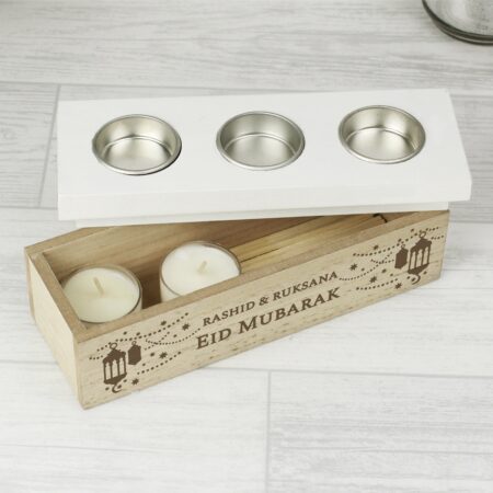 Personalised Eid and Ramadan Triple Tea Light Box: 2 - Candle Holders By Gift Moments