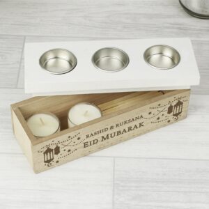 Personalised Eid and Ramadan Triple Tea Light Box: 2 - Candle Holders By Gift Moments