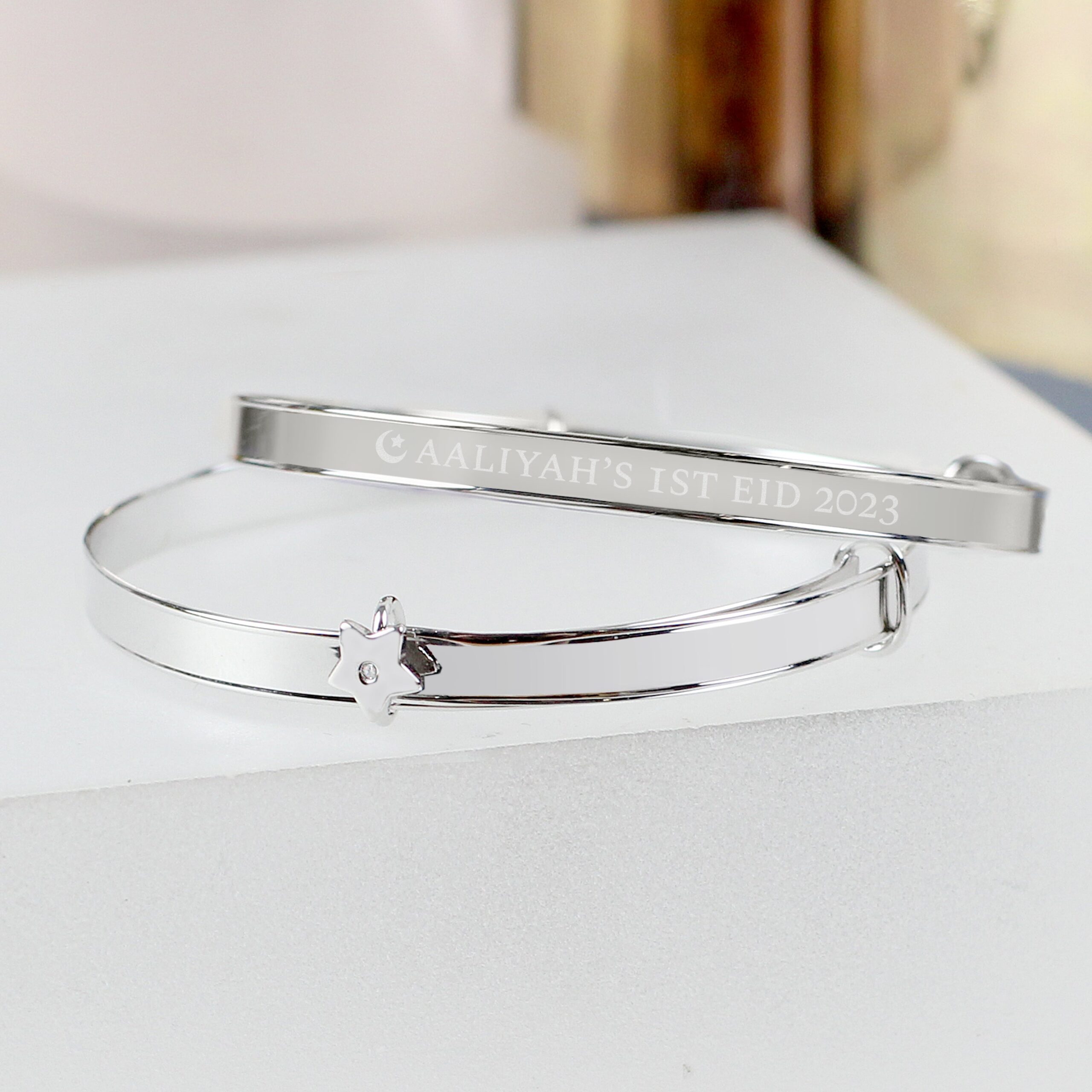 Personalised Eid Sterling Silver Childs Expanding Diamante Star Bracelet: 1 - Bracelets By Gift Moments