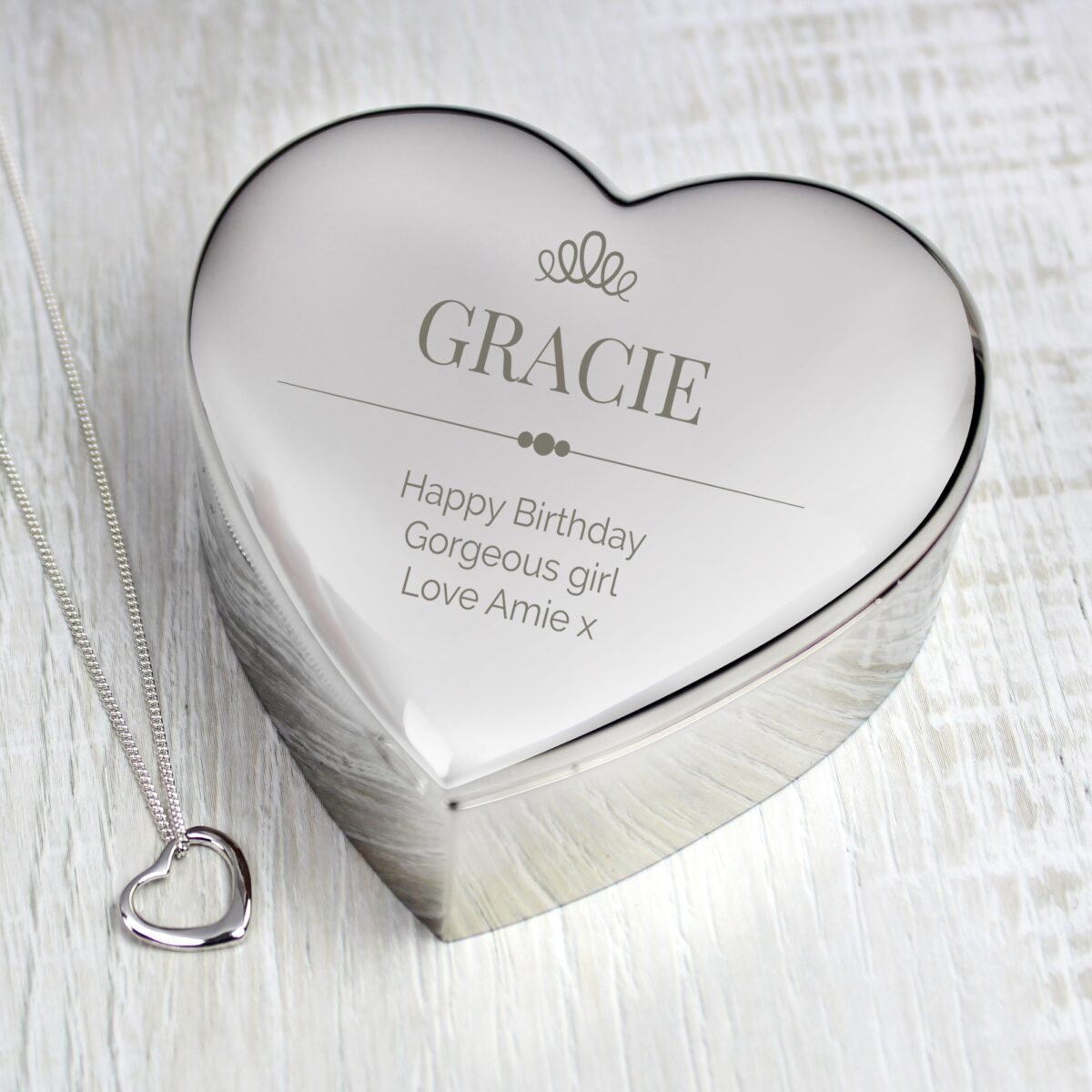Personalised Elegant Crown Heart Trinket Box & Necklace Set: 1 - Necklaces By Gift Moments