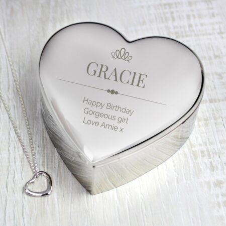 Personalised Elegant Crown Heart Trinket Box & Necklace Set: 1 - Necklaces By Gift Moments