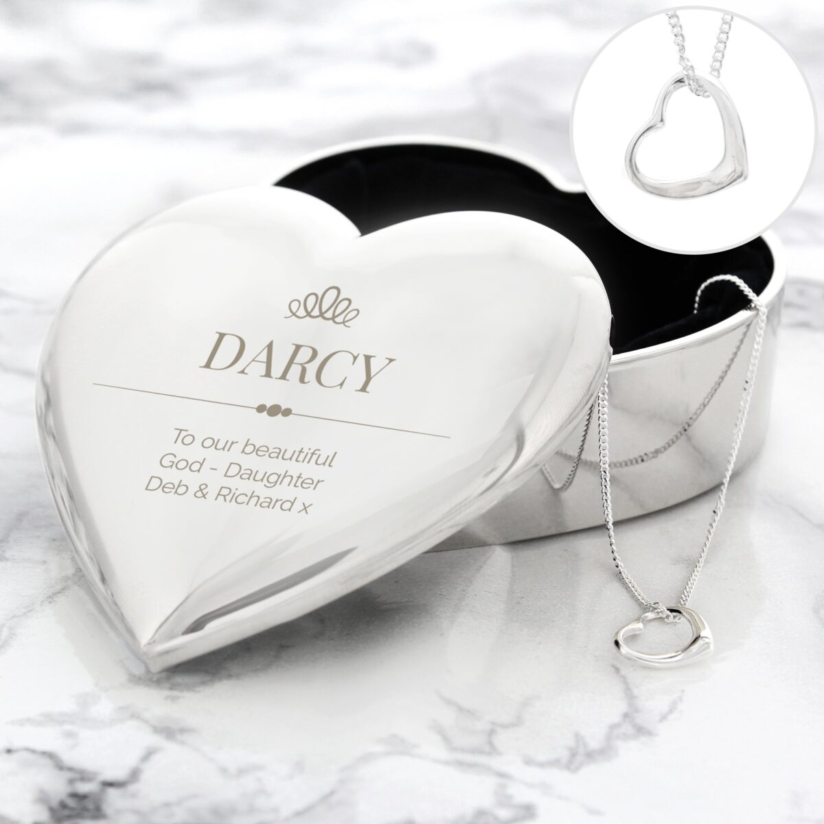 Personalised Elegant Crown Heart Trinket Box & Necklace Set: 3 - Necklaces By Gift Moments