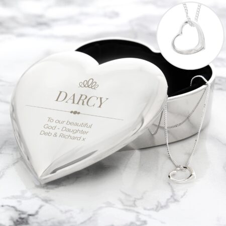 Personalised Elegant Crown Heart Trinket Box & Necklace Set: 3 - Necklaces By Gift Moments