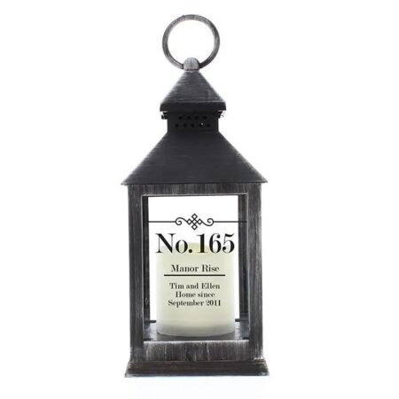 Personalised Elegant Diamond Rustic Black Lantern: 4 - LED Lighting By Gift Moments