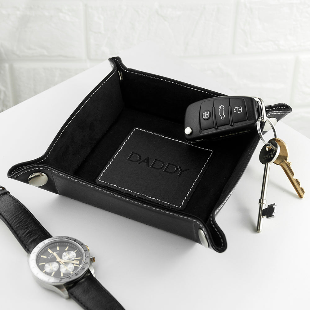 Personalised Embossed Luxury Leather Valet Trays: 9 - Blind Debossed / Black - Storage By Gift Moments