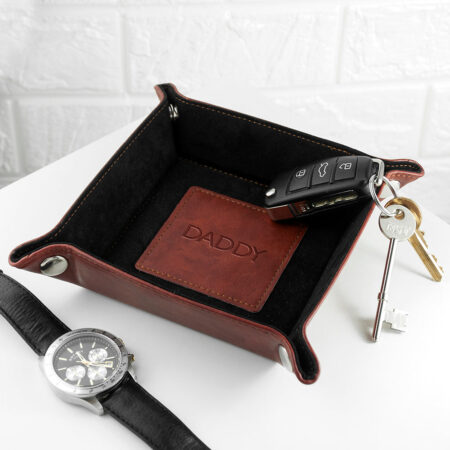 Personalised Embossed Luxury Leather Valet Trays: 4 - Blind Debossed / Brown - Storage By Gift Moments