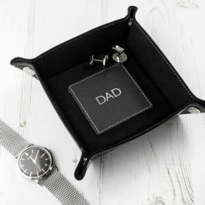 Personalised Embossed Luxury Leather Valet Trays: 6 - Silver Foil Debossed / Black - Storage By Gift Moments